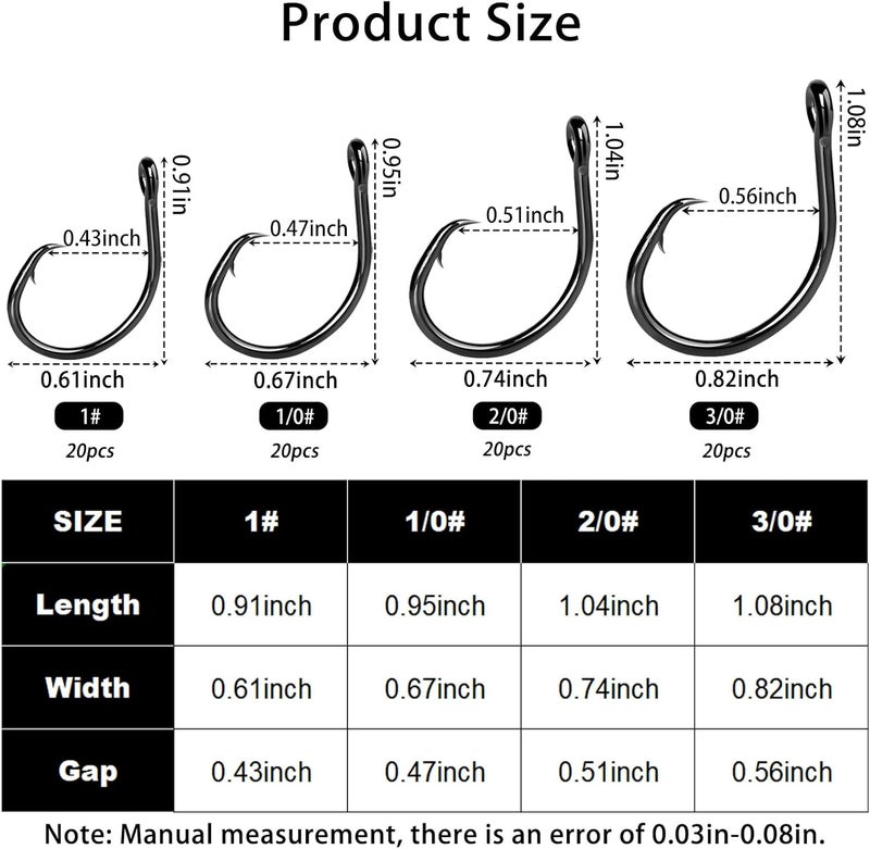 FishTrip Circle Hooks Saltwater,in-Line Fishing Hooks 5X Strong for Catfish 25pcs,Black/High Carbon Steel/Non-Offset/Closed Eye/Wide Gap for Striped Bass Salmon - Image 5